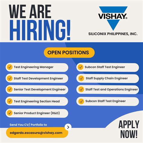 Siliconix Philippines Inc Jobs in Philippines .
